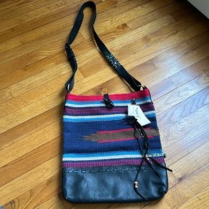 Raj cotton woven native design shoulder bag with leather bottom. NWT.